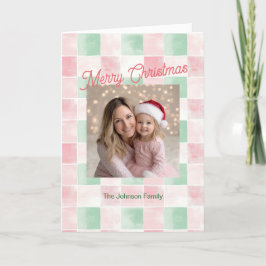 Festiva Tarjeta de Navidades de patrón de foto retro verde