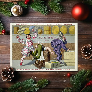 Festiva Tarjeta de Navidades de payasos victorianos