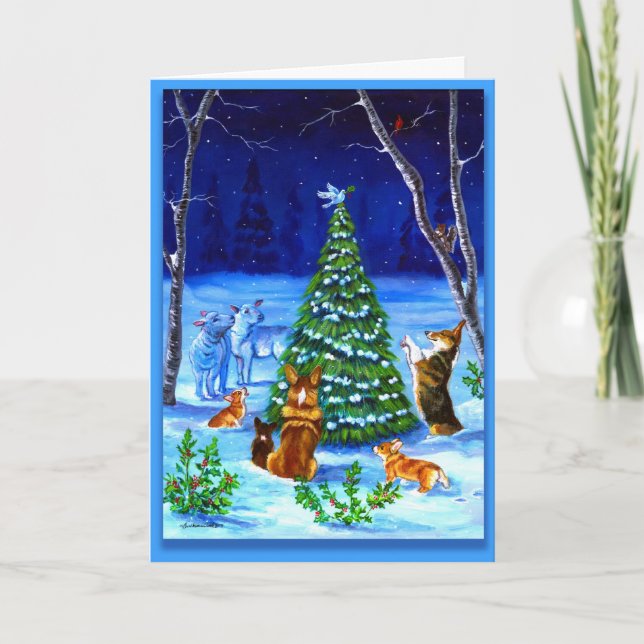 Festiva Tarjeta de Navidades de Pembroke Welsh Corgi (Anverso)