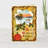 Tarjeta de Navidades de pergamino de época
