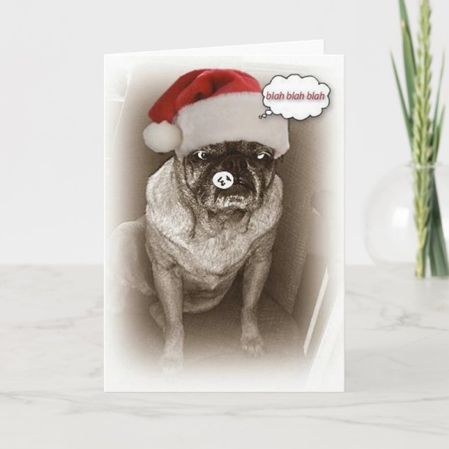 Festiva Tarjeta de Navidades de perro de pug (Anverso)