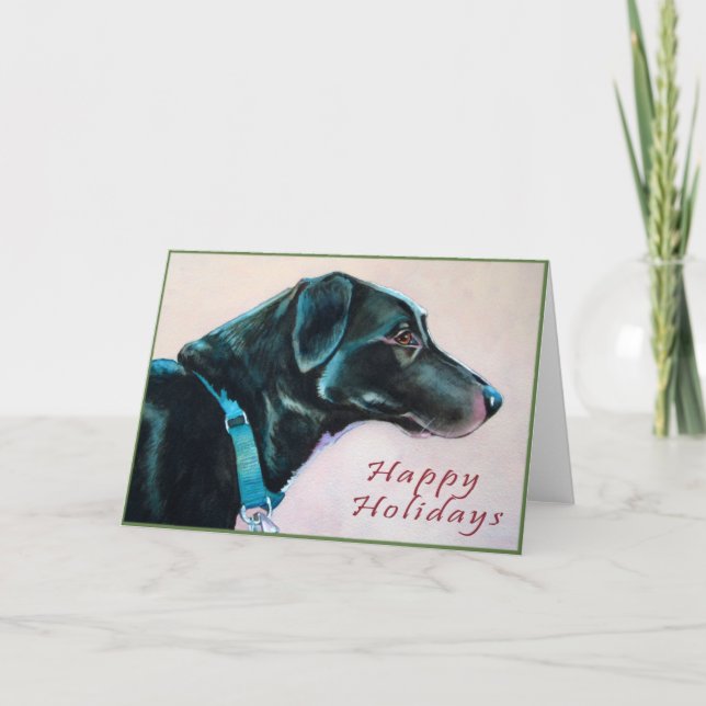 Festiva Tarjeta de Navidades de perro negro (Anverso)