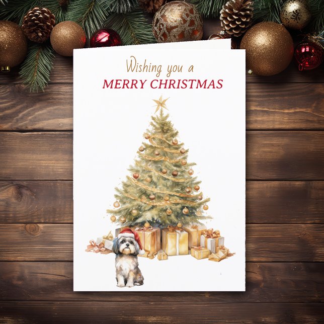 Festiva Tarjeta de Navidades de perro Shih Tzu Gold Tree (Subido por el creador)