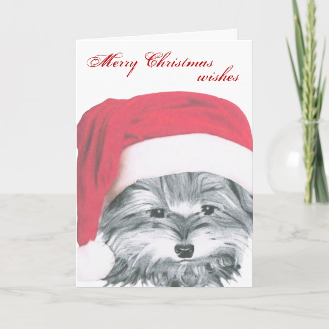 Festiva Tarjeta de Navidades de perro yorkie (Anverso)