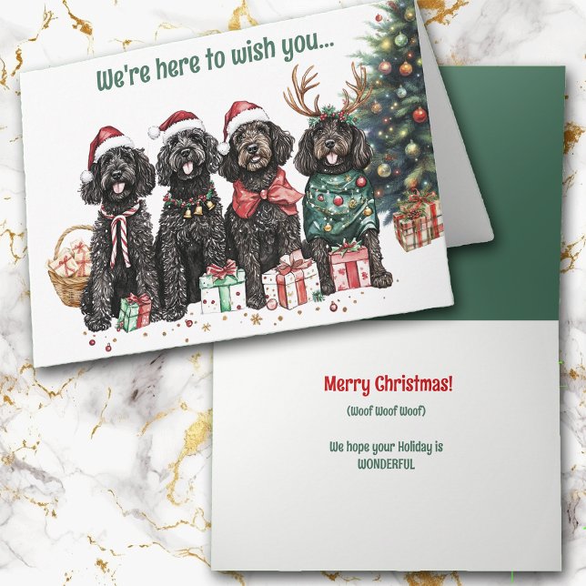 Festiva Tarjeta de Navidades de perros de labradoodle negr (Subido por el creador)