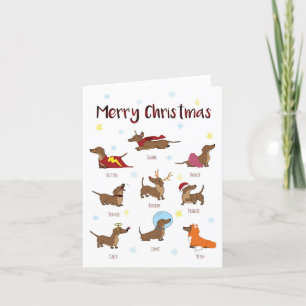 Festiva Tarjeta de Navidades de perros de salchicha