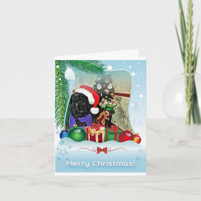 Festiva Tarjeta de Navidades de perros de Terranova (Anverso)
