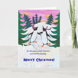 Festiva Tarjeta de Navidades de personalizable - Pingüinos