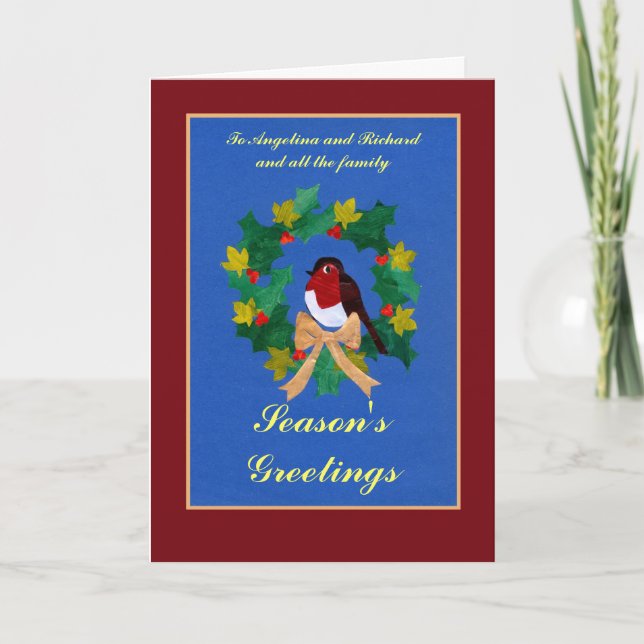 Festiva Tarjeta de Navidades de personalizable - Robin Red (Anverso)