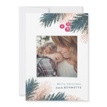 Tarjeta de Navidades de Pino Metálico y Berries