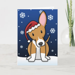 Festiva Tarjeta de Navidades de Podengo portugués de Kawai