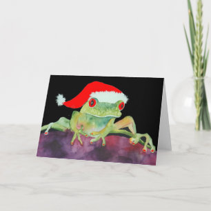 Festiva Tarjeta de Navidades de rana Santa