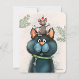 Festiva Tarjeta de Navidades de ratón y gato