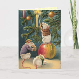 Festiva Tarjeta de Navidades de ratones de época