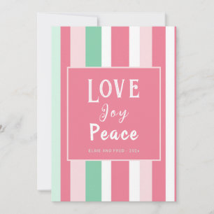Festiva Tarjeta de Navidades de rayas de menta rosa de Lov