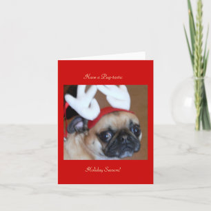 Festiva Tarjeta de Navidades de renos Pug