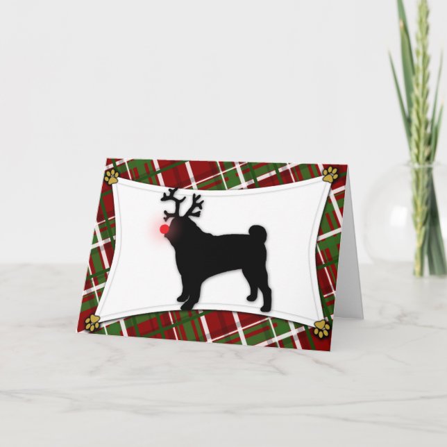 Festiva Tarjeta de Navidades de renos Pug (Anverso)