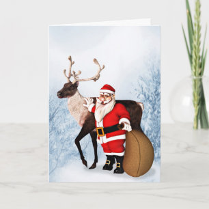 Festiva Tarjeta de Navidades de renos y de Santa Cruz