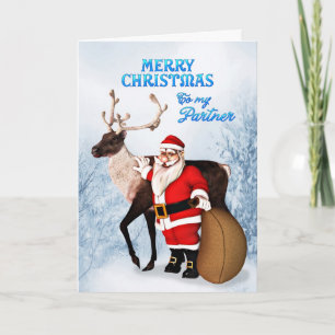 Festiva Tarjeta de Navidades de renos y Santa para una par