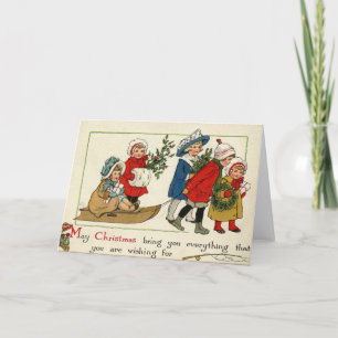 Festiva Tarjeta de Navidades de Reproducción Antigua