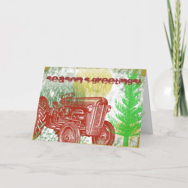 Festiva Tarjeta de Navidades de retro tractor (Anverso)