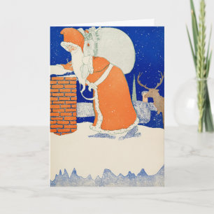 Festiva Tarjeta de Navidades de Santa Art de Vintage