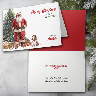 Festiva Tarjeta de Navidades de Santa Claus y Basset Hound