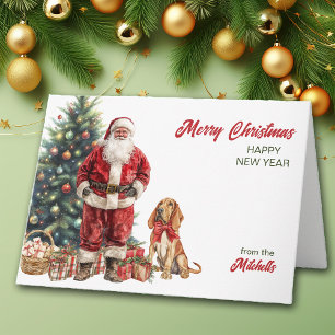 Festiva Tarjeta de Navidades de Santa Claus y Bloodhound