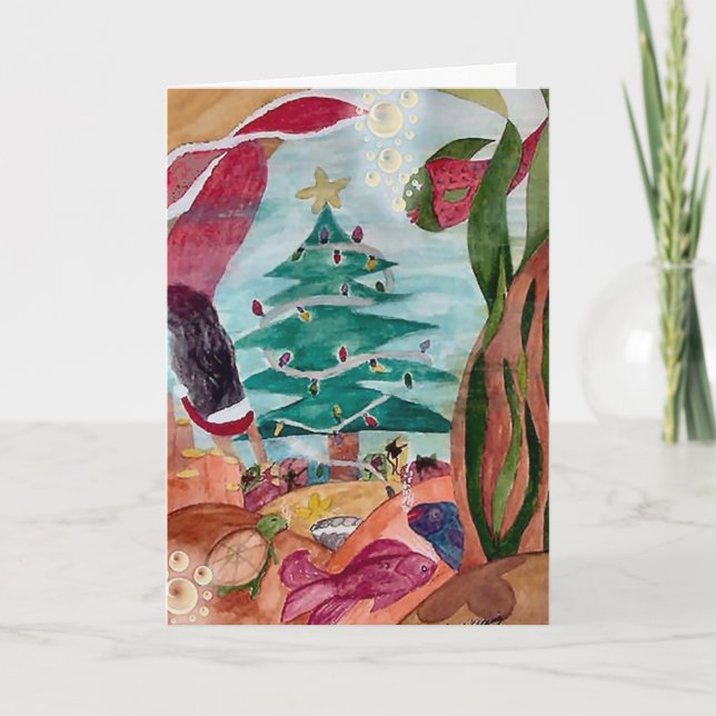 Festiva Tarjeta de Navidades de Santa Mermaid (Anverso)