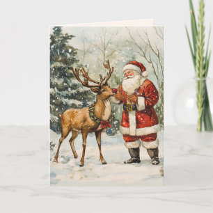 Festiva Tarjeta de Navidades de Santa Reindeer Vintage