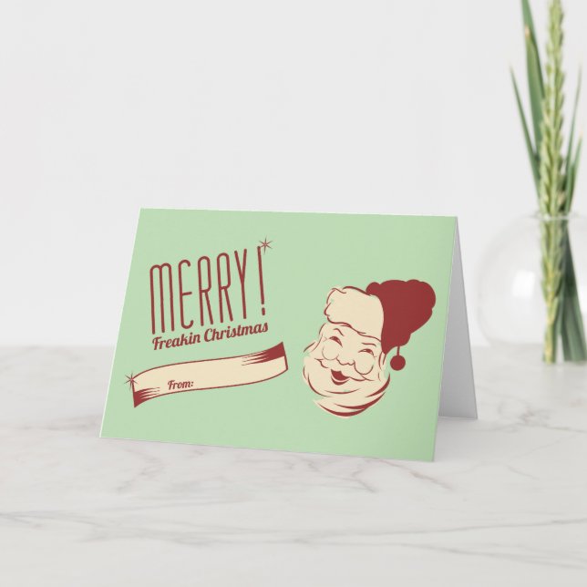 Festiva Tarjeta de Navidades de Santa Sarcástica (en blanc (Anverso)