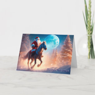 Festiva Tarjeta de Navidades de Santa sobre Caballos en la