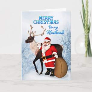 Festiva Tarjeta de Navidades de Santa y renos para el mari