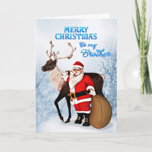 Festiva Tarjeta de Navidades de Santa y renos para hermano