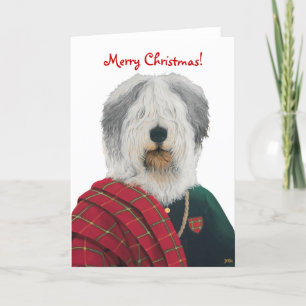 Festiva Tarjeta de Navidades de Sheepdog ingleses antiguos