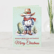 Tarjeta de Navidades de Snowman de postre suroeste