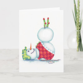 Festiva tarjeta de navidades de snowman de yoga/estilo esc