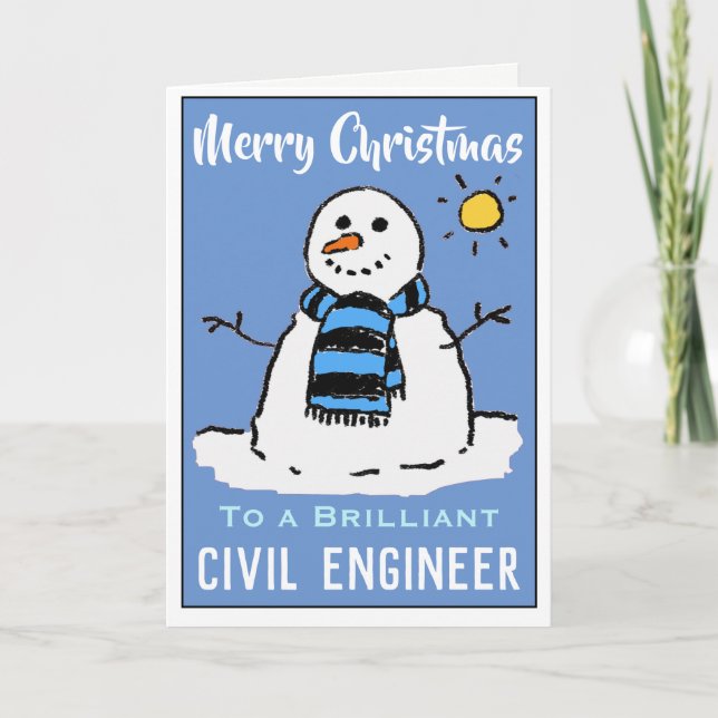 Festiva Tarjeta de Navidades de Snowman para ingeniero civ (Anverso)