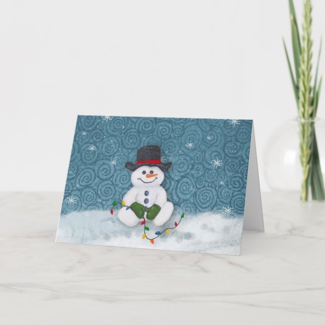 Festiva Tarjeta de Navidades de Snowman sentando (Anverso)