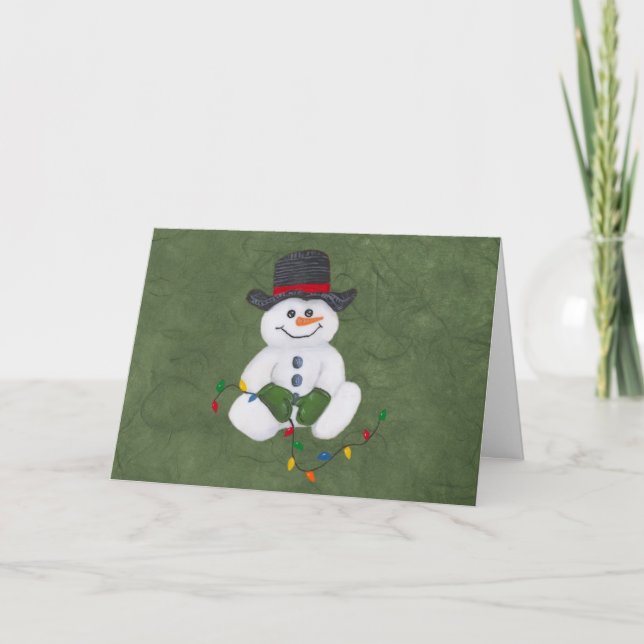 Festiva Tarjeta de Navidades de Snowman sentando (Anverso)