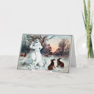 Festiva Tarjeta de Navidades de Snowman, un crepé vintage
