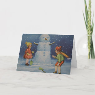 Festiva Tarjeta de Navidades de Snowman y niños de la era