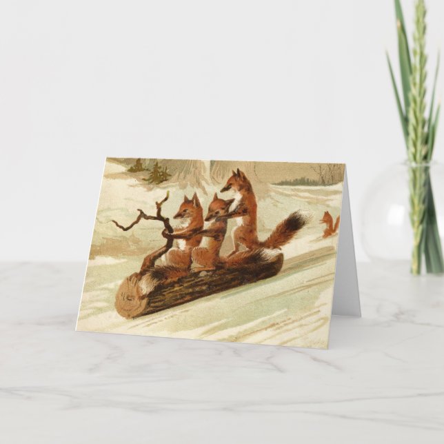 Festiva Tarjeta de Navidades de soldadura de zorros de vin (Anverso)