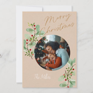 Festiva Tarjeta de Navidades de Tan y Beige Holly Circle