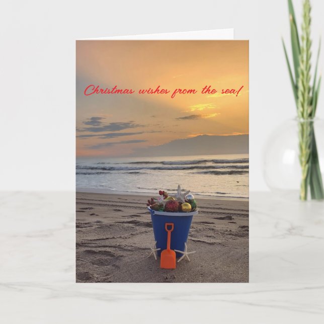 Festiva Tarjeta de Navidades de temática de playa plegada  (Anverso)