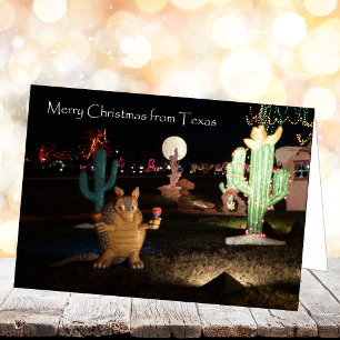 Festiva Tarjeta de Navidades de Texas — Armadillo y Cactus