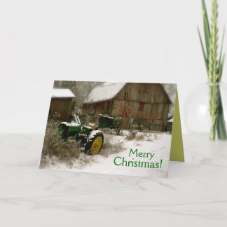 Festiva Tarjeta de Navidades de tractores: Tractor y carro