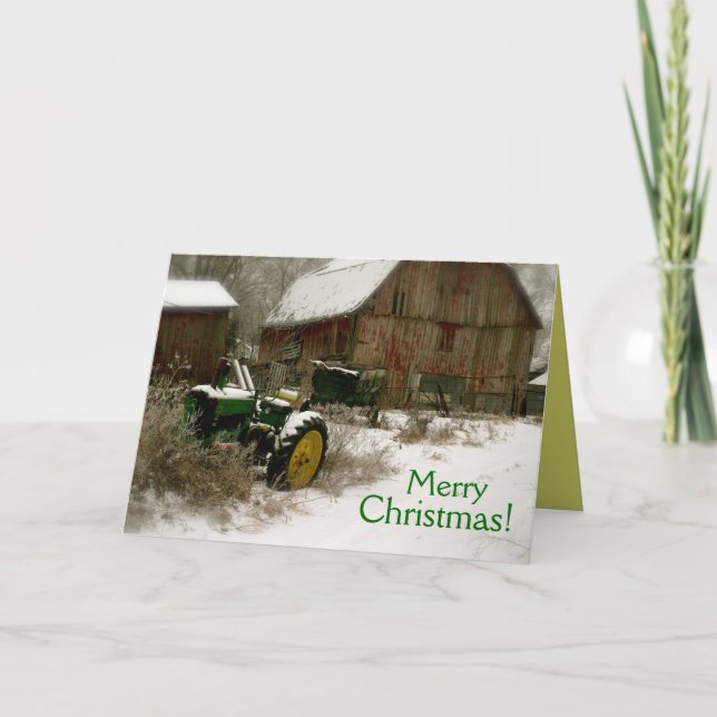 Festiva Tarjeta de Navidades de tractores: Tractor y carro (Anverso)