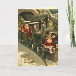 Festiva Tarjeta de Navidades de tren de Santa Claus vintag