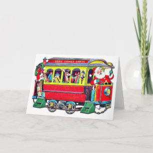 Festiva Tarjeta de Navidades de tren de Santa Claus vintag
